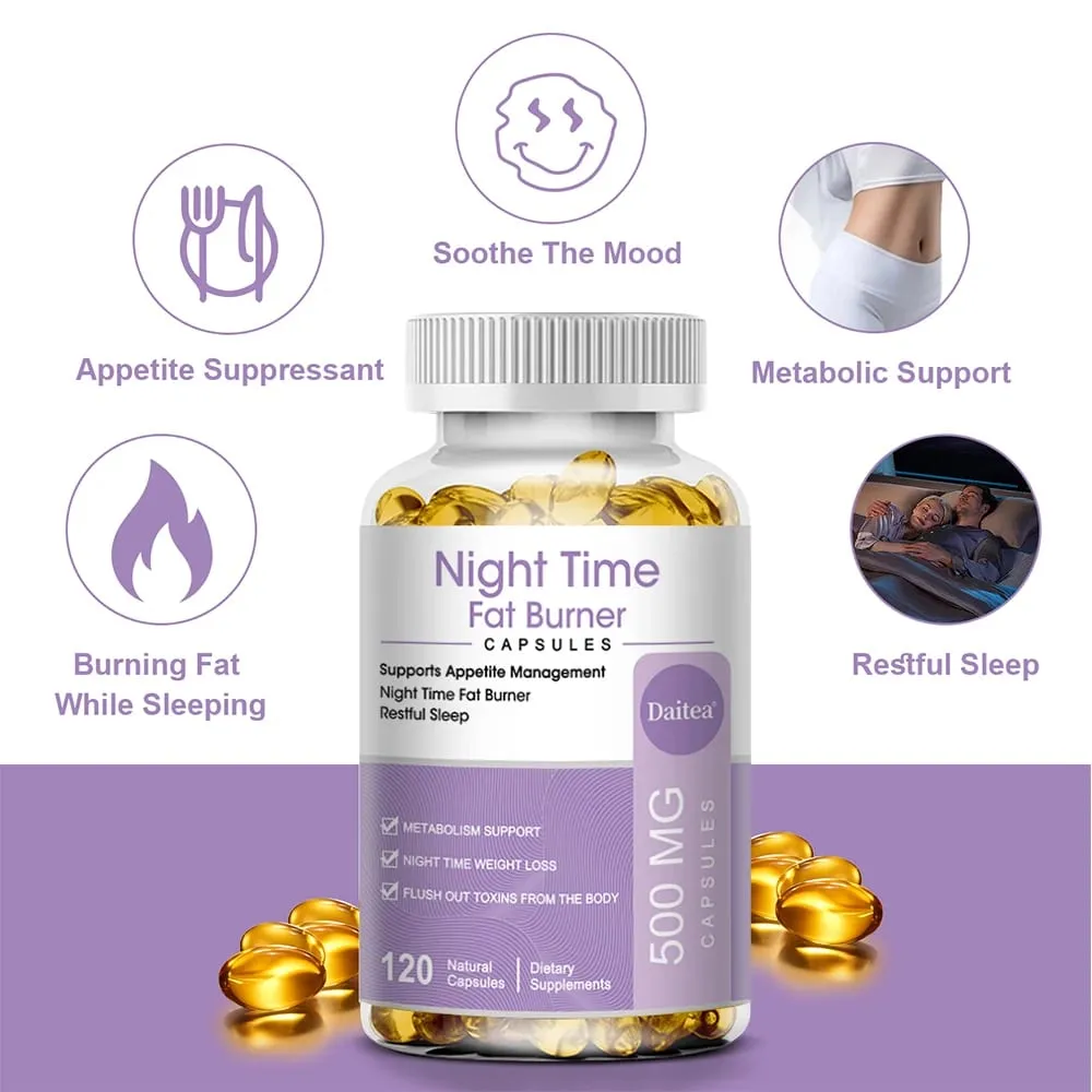 Queimador de gordura noturno aumenta o metabolismo O controle de peso melhora o sono - 500 mg, porção de 120 cápsulas