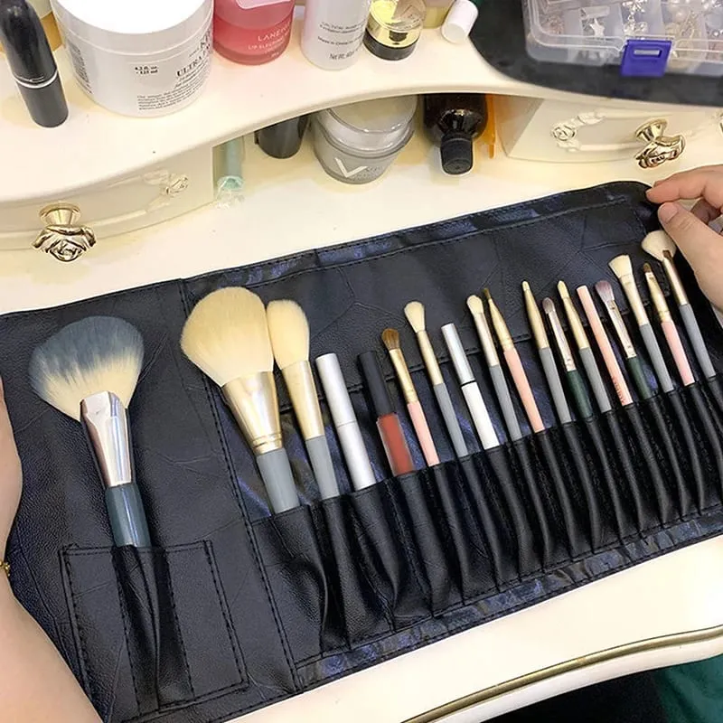 Bolsa de pincel de maquiagem com 12/14/18 buracos, estojo funcional de cosméticos para viagem, protetor de pincéis de maquiagem, ferramenta de bolsa de rolamento