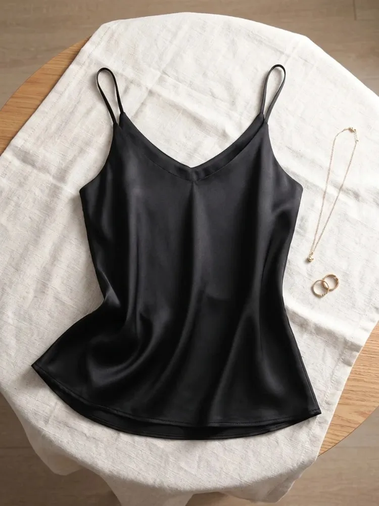Zjaiss halter decote em v básico branco cami 2026 verão cinta de espaguete feminino regata sem mangas cetim seda topos feminino