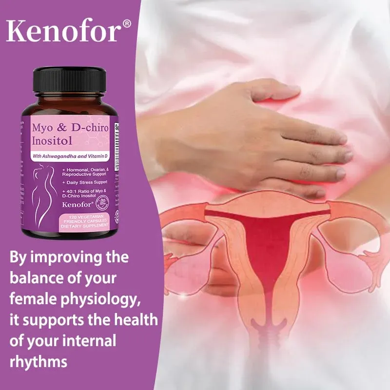 Suplemento de inositol com Ashwagandha melhora a função muscular ovariana Equilíbrio antioxidante de açúcar no sangue 120 cápsulas vegetais