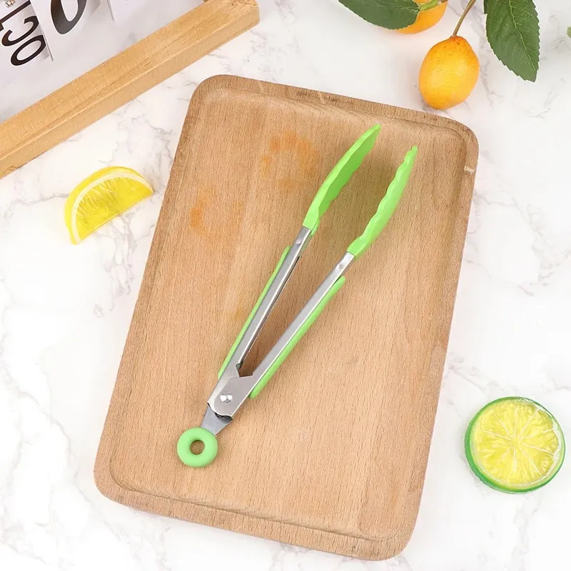 Silicone churrasco grelhar tong cozinha cozinhar salada pão servindo tong antiaderente clipe de churrasco braçadeira ferramentas de aço inoxidável gadgets