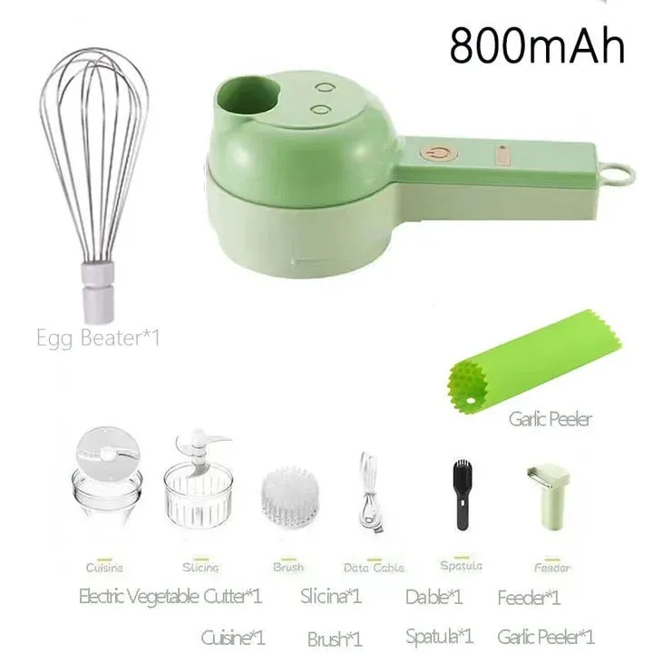 4 合 1 手持式電動切菜機無線食品加工機蔬菜切片機套裝辣椒蒜泥切碎烹飪小工具