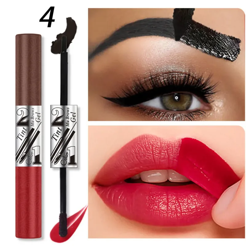 Batom 2 em 1, creme para sobrancelha, duas cabeças, sexy, brilho labial, contorno suave, à prova d'água, longa duração, maquiagem labial
