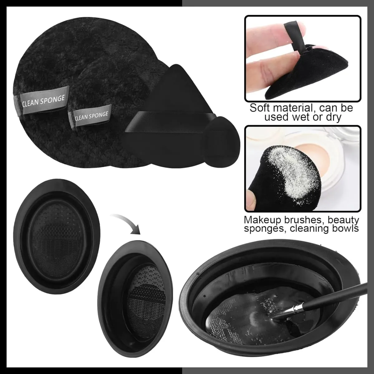 Conjunto de pincéis de maquiagem profissional, 16 peças, sombra, contorno, base, destaque, pó, mistura, esponja de maquiagem, pó