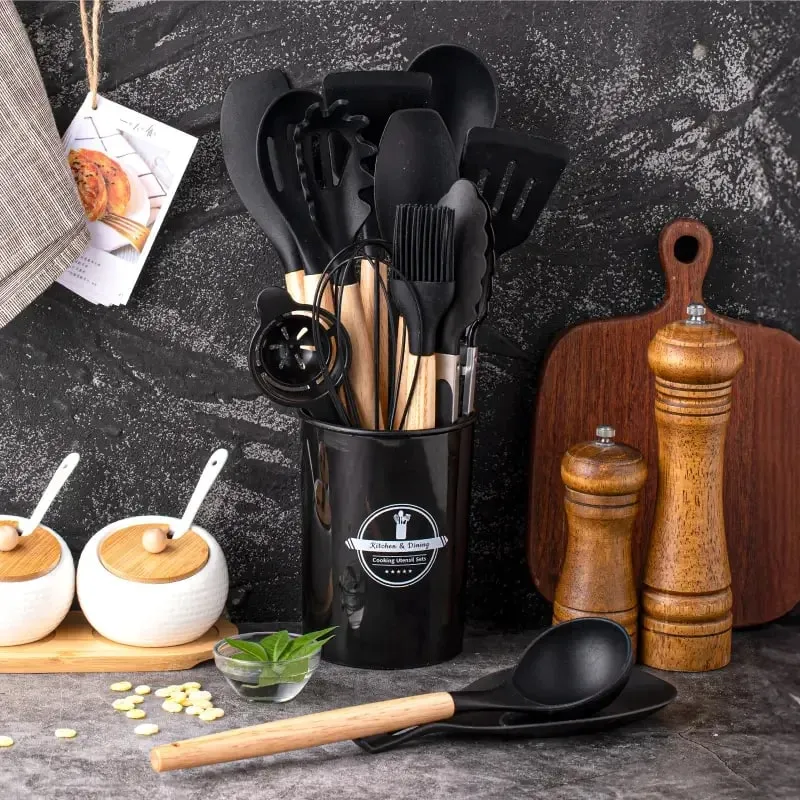 Conjunto de utensílios de silicone 14 unidades com suporte de plástico — image 1