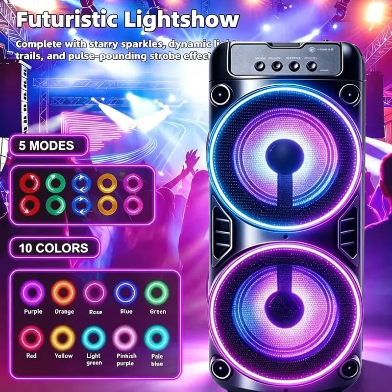Alto-falante Bluetooth profissional grande design portátil com luzes LED JBL Subwoofer Party Box compatível com BT/USB/TF/AUX/FM/TWS/MIC/EQ Funções Karaokê profissional. Presente ideal para aniversários, Natal e Ano Novo — image 7