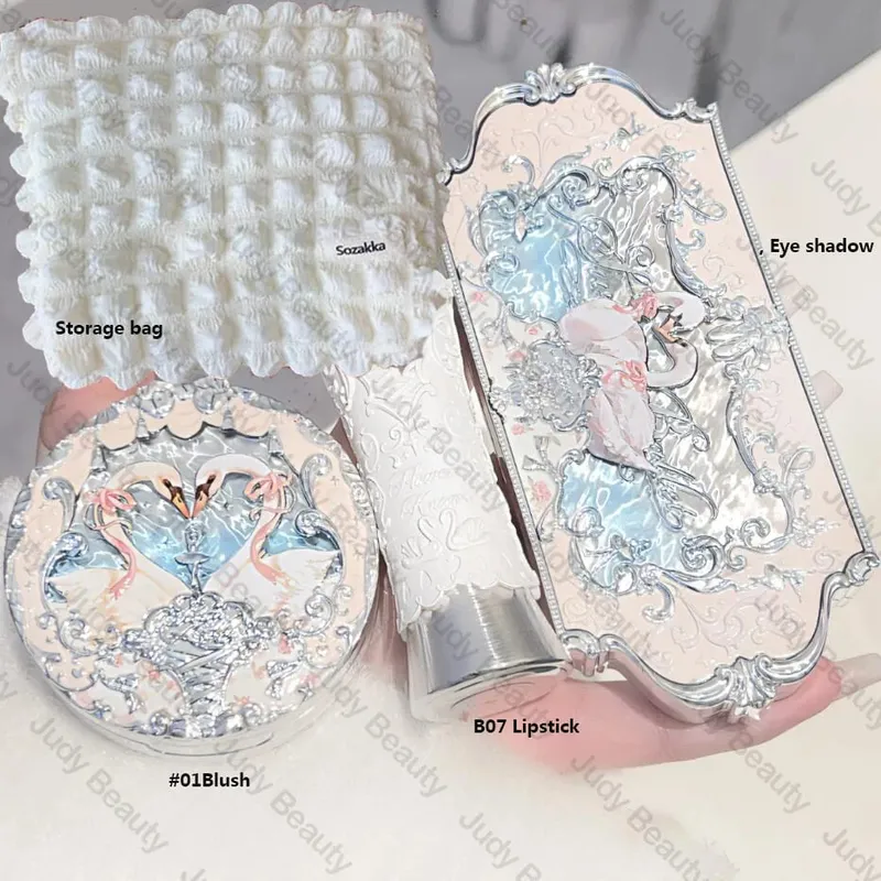 Maquiagem flor sabe conjunto concha pérola série seis cores paleta de sombra em relevo blush brilho batom kit com saco tudo em
