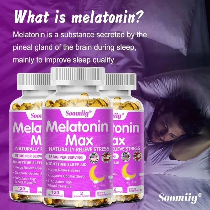 Melatonina - suplemento dietético para melhorar a qualidade do sono noturno e melhorar a insônia, reduzir o tempo de vigília, aumentar a imunidade