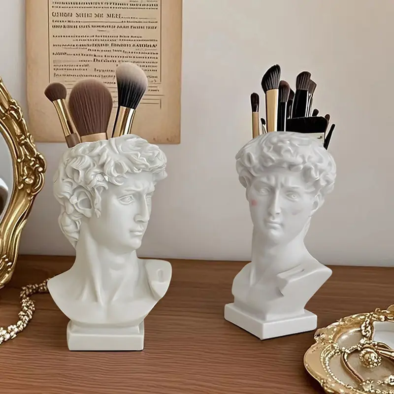 Creative Statue Of David Shape Brush Pot Desktop Ornaments Storage Box Household Makeup Brushes Organizer