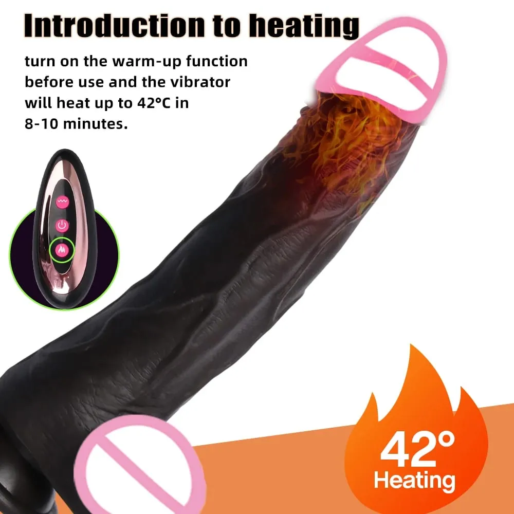 Empurrando preto realista pênis vibrador masculino pau telescópico rotativo aquecimento g ponto clitoral estimulação anal vibrador brinquedo sexual