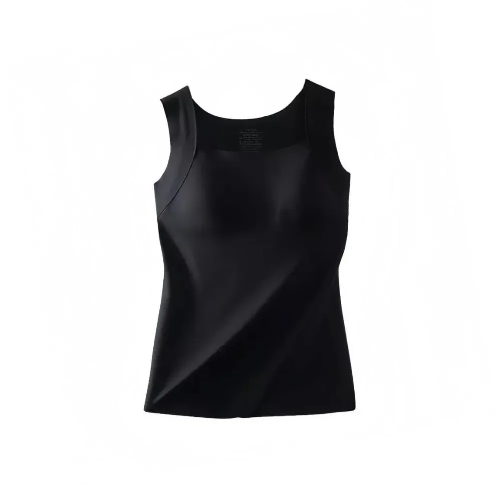 Sutiã embutido sem costura camisola copo fixo cor sólida colete térmico elástico u pescoço bottoming roupa interior multi-camada