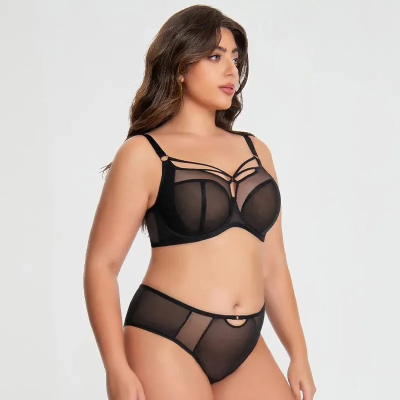 Plus size conjunto de sutiã d-l copo minimizador cobertura completa lingerie anti flacidez push up malha respirável calcinha de cintura alta feminina — image 4