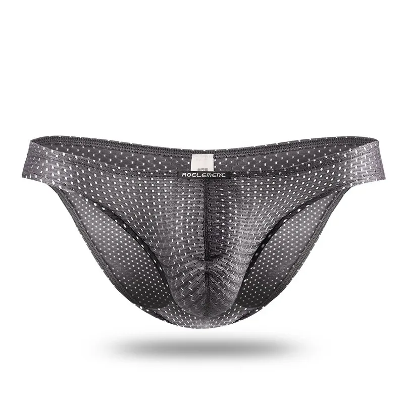 2PCS Tight ice silk transparent briefs men's small briefs mesh eyes youth bottoms breathable