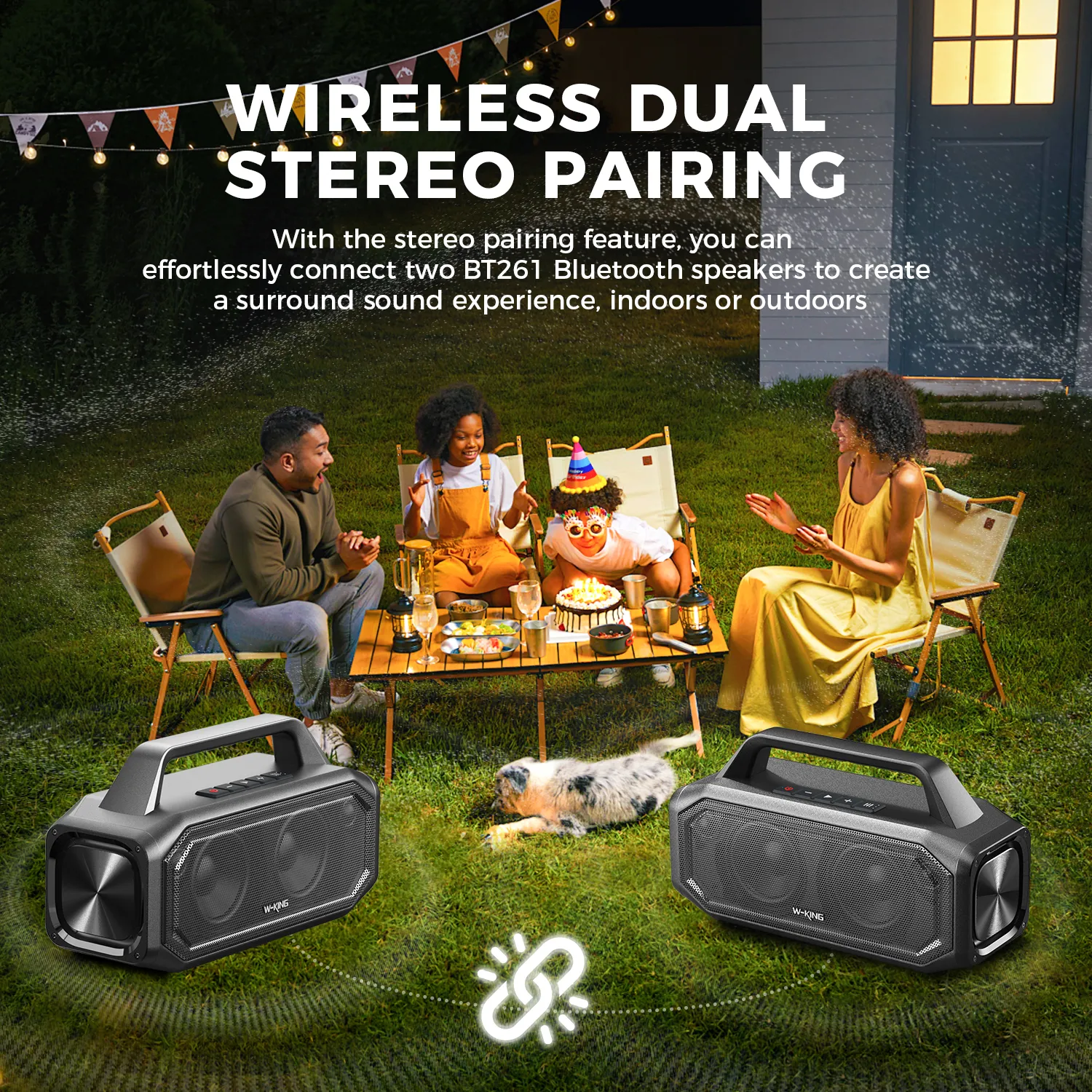 BT261-2 Portátil Bluetooth 80W Alto-falante sem fio IPX6 à prova d'água alto com reforço de graves estéreo emparelhamento carregamento reverso