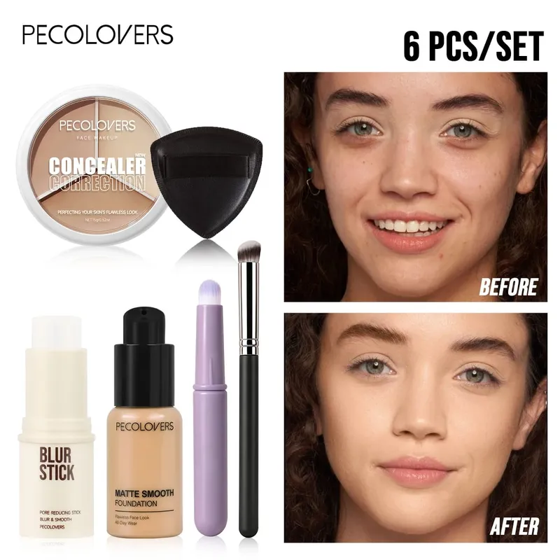 6 pçs/set à prova dwaterproof água cobertura completa corretivo fundação primer vara corretivo paleta puff escova hidratante rosto corretivo — image 3