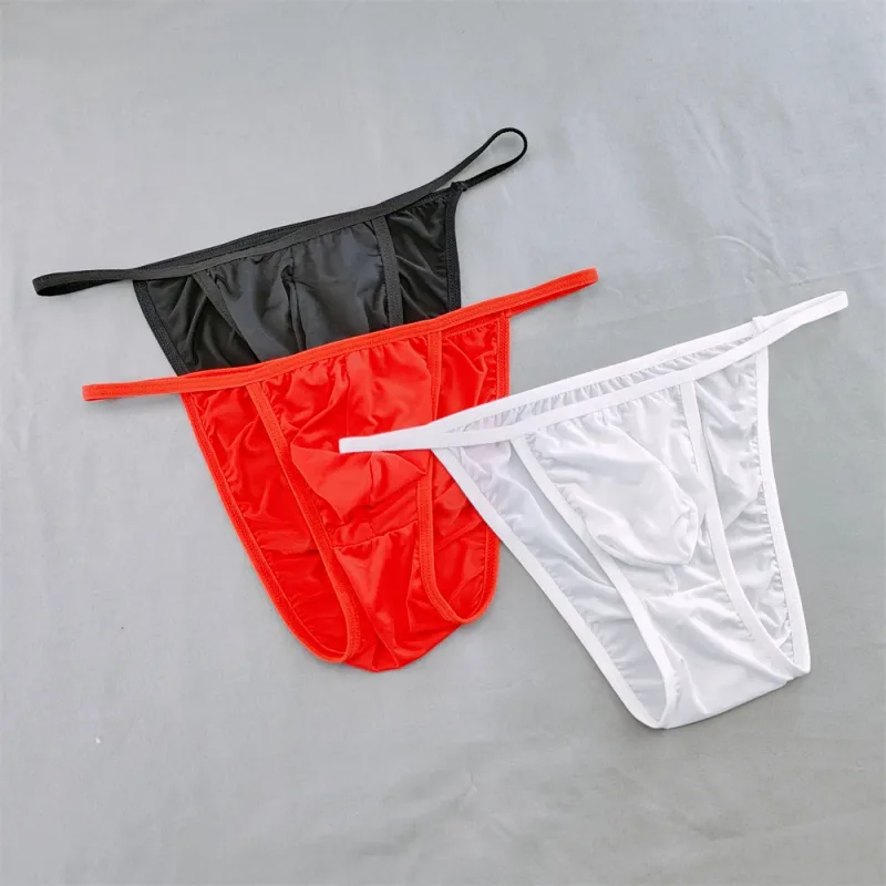 Ice Silk Briefs Men Underwear Solid Color Male Underpants Ultra-Thin Seamless Panties Thin Belt Low Waist