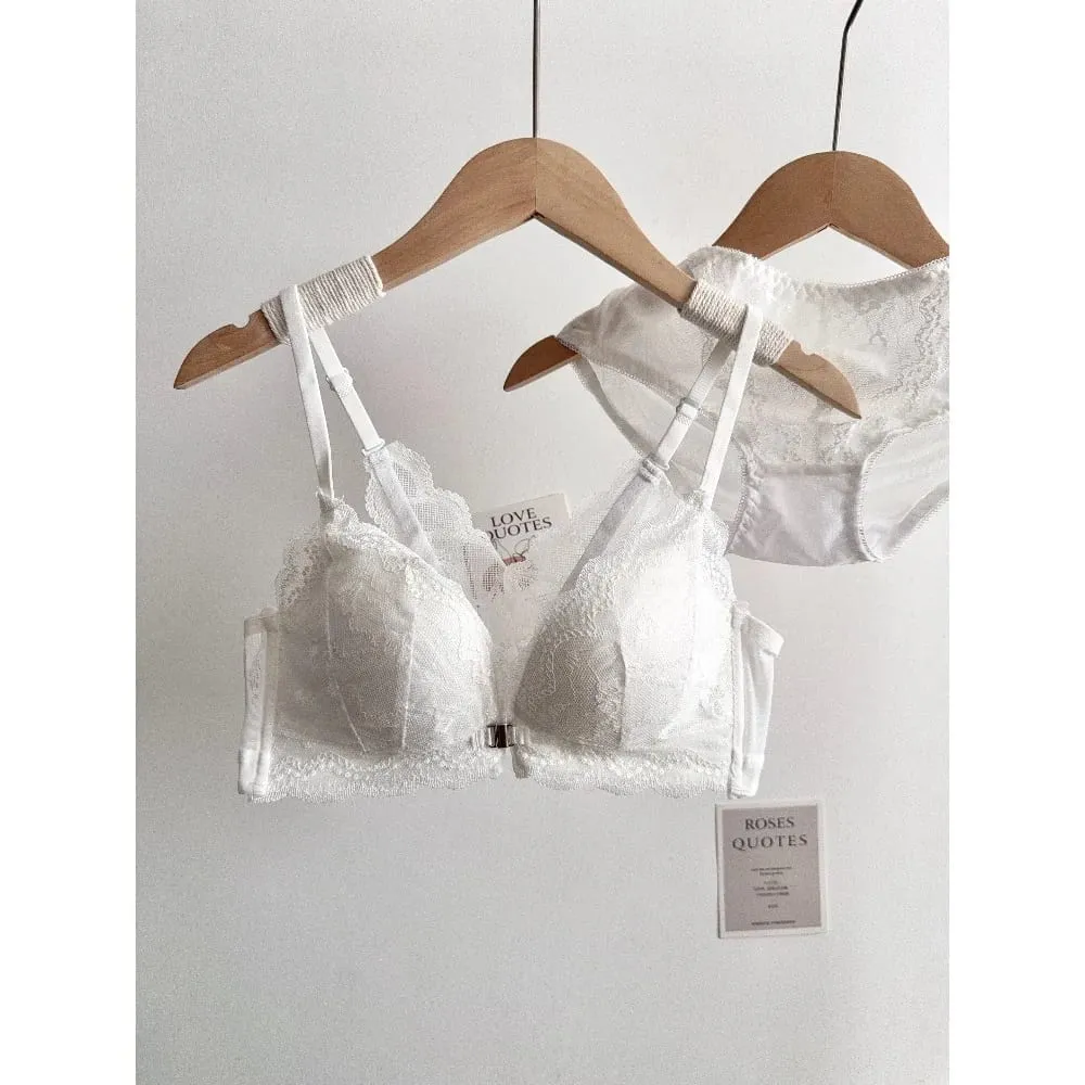 Feminino pequeno busto conjunto de sutiã de renda fechamento frontal sem fio bonito volta push‑up sutiã macio diário lingerie tamanho 32‑38ab