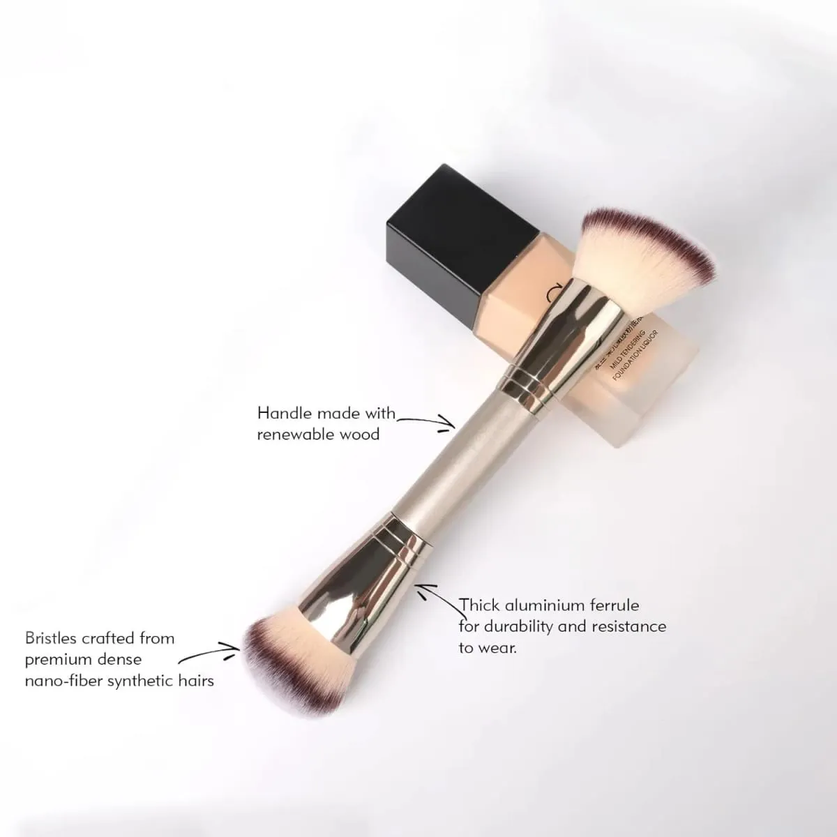 Pincel de base com ponta dupla para pó líquido, blush, corretivo, contorno, ferramenta de maquiagem profissional com bolsa de viagem para mulheres e meninas