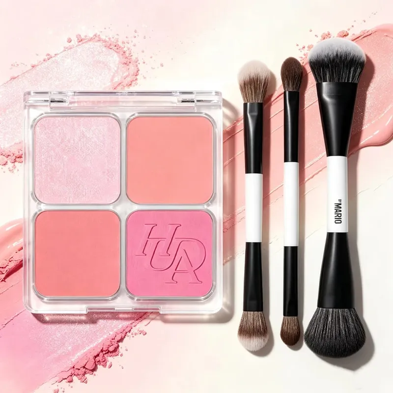 4-in-1 Glow Blush and Mario Brush Set Blush Filter Flush Eye Check Blush Palette Matte Shimmer Long Lasting Women Daily Cosmetic