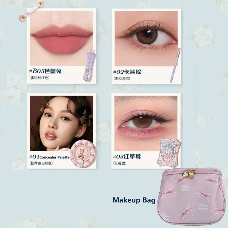 Flor sabe caixa de presente de maquiagem paleta de sombra cintilante cupido delineador labial cobertura completa corretivo tudo-em-um kit de beleza