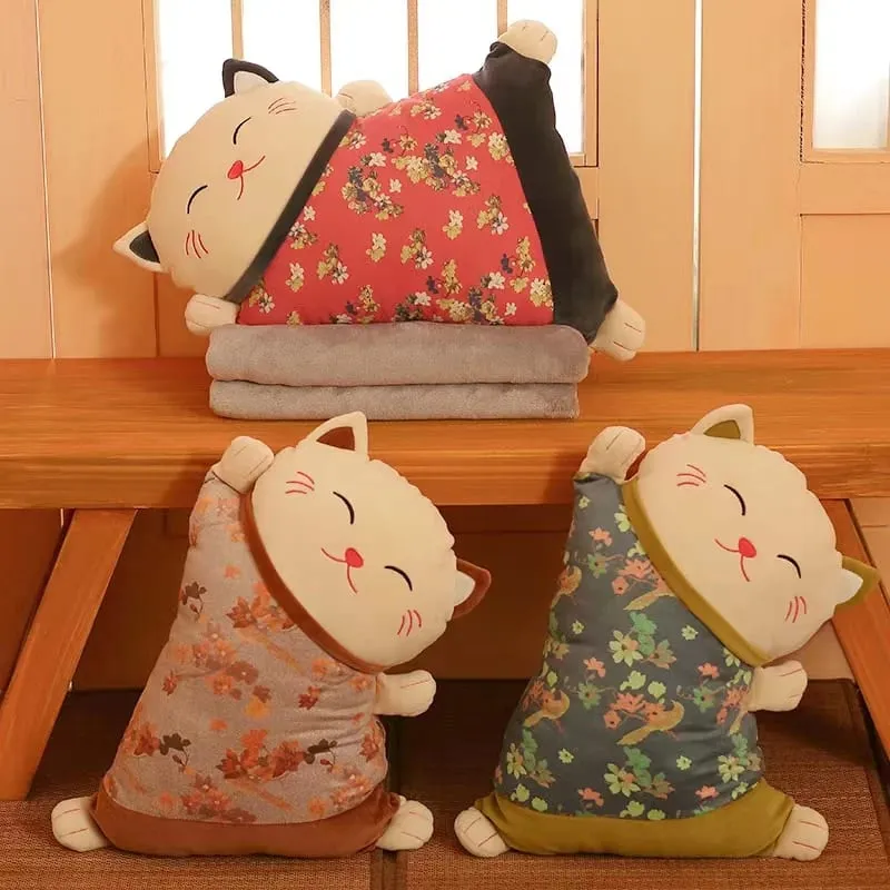 Cute Kawaii Fortune Cat Throw Pillow Blanket Dual Use Sofa Backrest Throw Pillow Office Car Seat Waist Protector Cushion Pillow