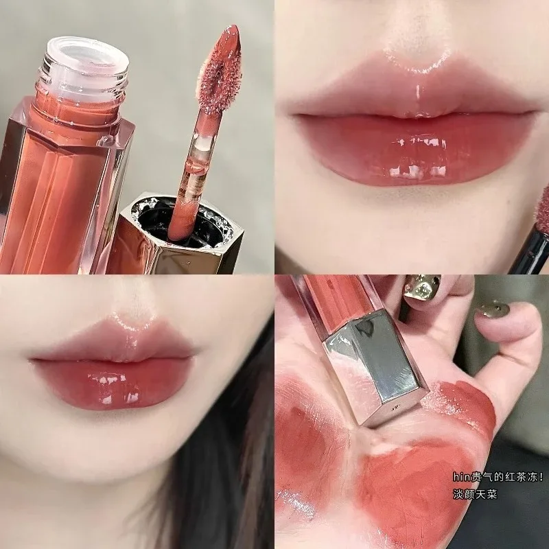 Ice Transparent Brown Lip Gloss Moisturizing Glossy Liquid Lipstick Water Light Glass Mirror Lip Glaze Long-lasting Beauty Lips