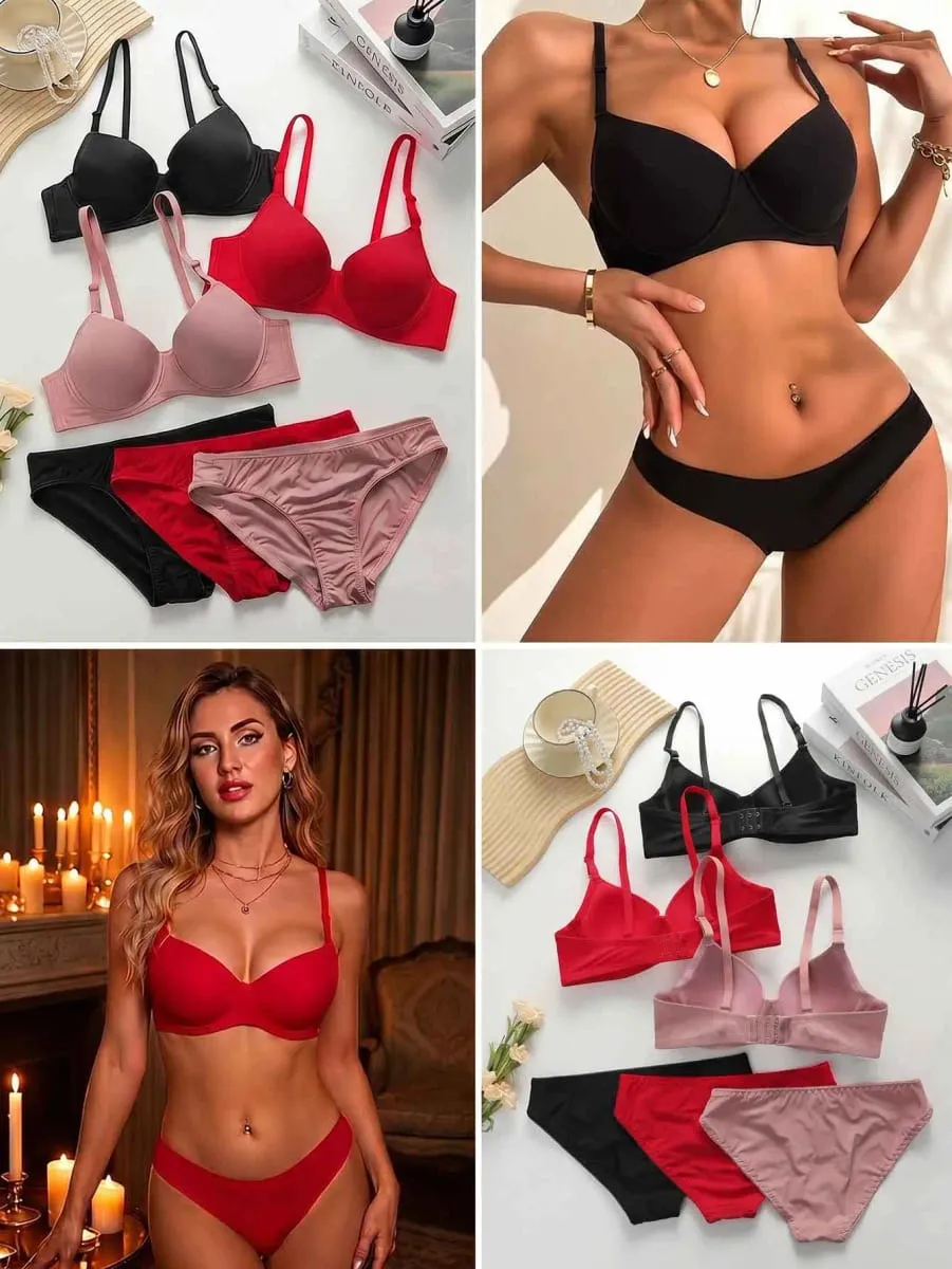 3 Set Multi Color Lingerie Set Women's Bra And Panty Set 3/4 Cup Push Up Bralette adn Briefs 6 Pcs B6005 — image 2
