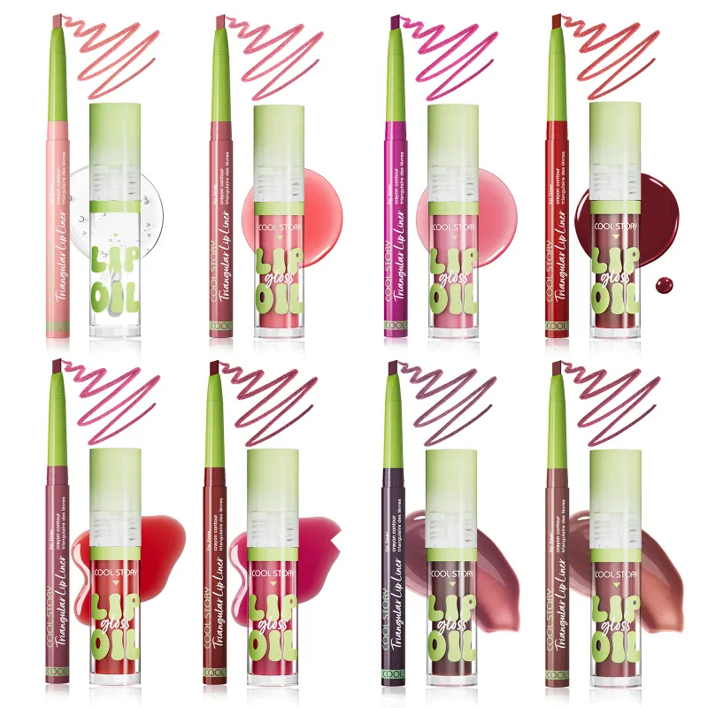 2 pçs delineador labial gloss conjunto 2 em 1 batom suave lábios contorno kit de maquiagem fosco lipliner para mulheres plumping óleo combinação cosméticos