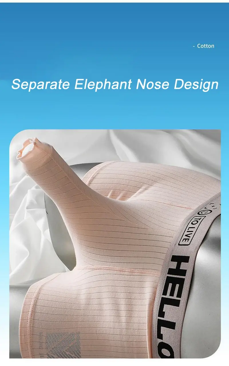 Cueca boxer com nariz aberto de elefante, cueca boxer de algodão confortável e respirável separada para homens, bolsa longa para pênis, roupa íntima sexy