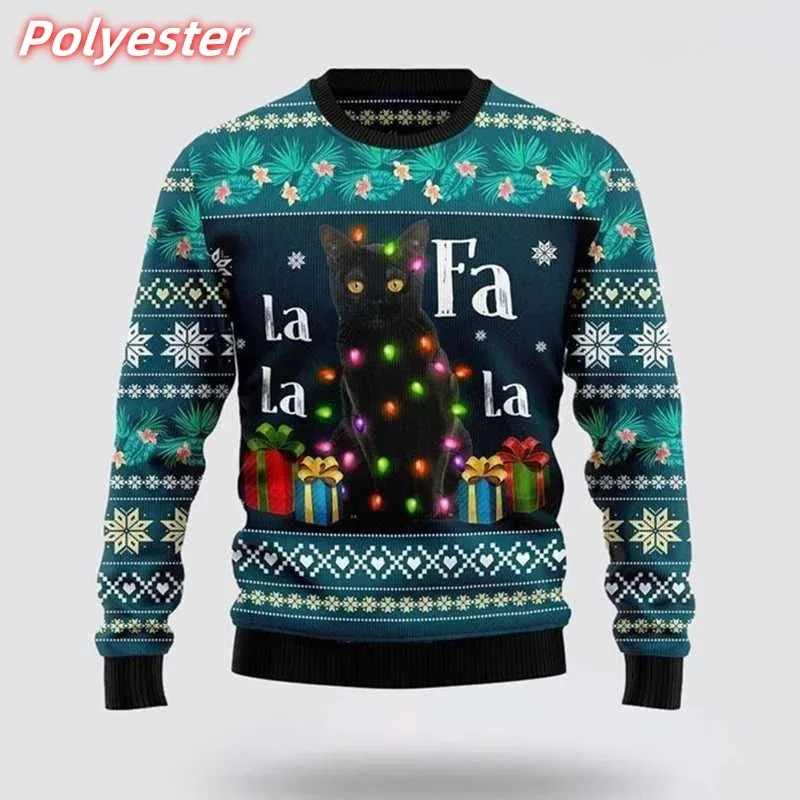 3D พิมพ์ Cat Snowflake Hoodie สำหรับผู้ชายคริสต์มาสของขวัญรูปแบบเสื้อกันหนาวลำลองแขนยาว Pullovers รอบคอ Hoodies — image 6
