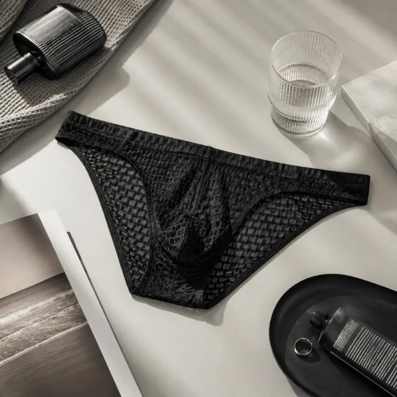 Breathable Low Waist Men's Briefs Transparent Ultra-thin Ice Silk Underwear Lingerie Mesh Panties Male Comfort Fit