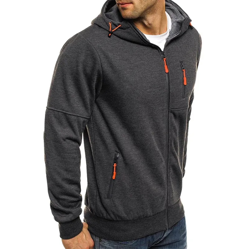 เสื้อกันหนาวผู้ชายเสื้อสเวตเตอร์ถัก Hooded Jacket กระเป๋าซิป Jacquard เสื้อแจ็คเก็ตกีฬาฟิตเนสกลางแจ้งวิ่งกีฬาสีทึบ — image 6