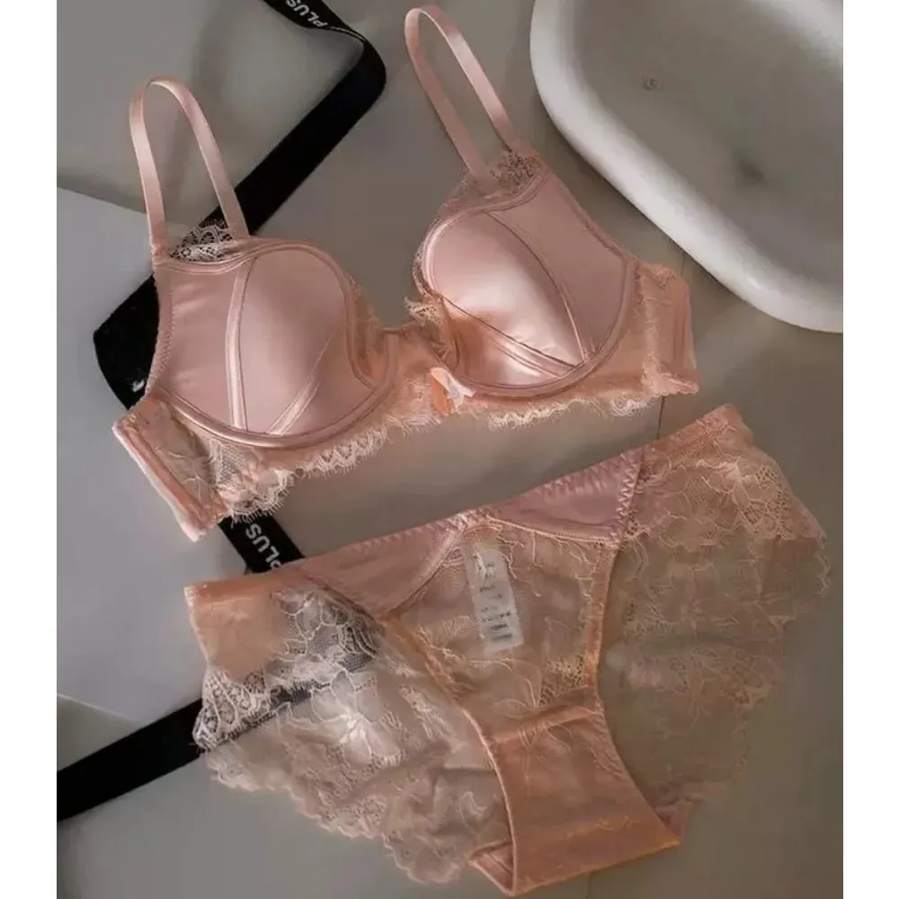 Elegante sutiã de renda de cetim francês sexy push up minimizador cobertura completa anti flacidez sem fio fina lingerie de luxo 32-38ab
