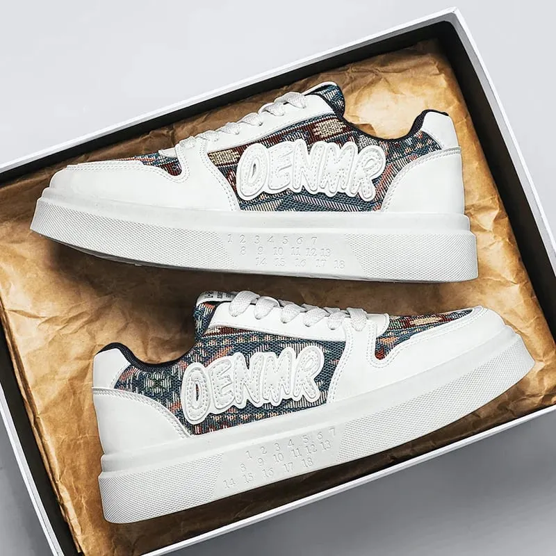 Homens primavera verão tênis plataforma sapatos de retalhos étnicos tecido casual skate rendas até calçados masculinos
