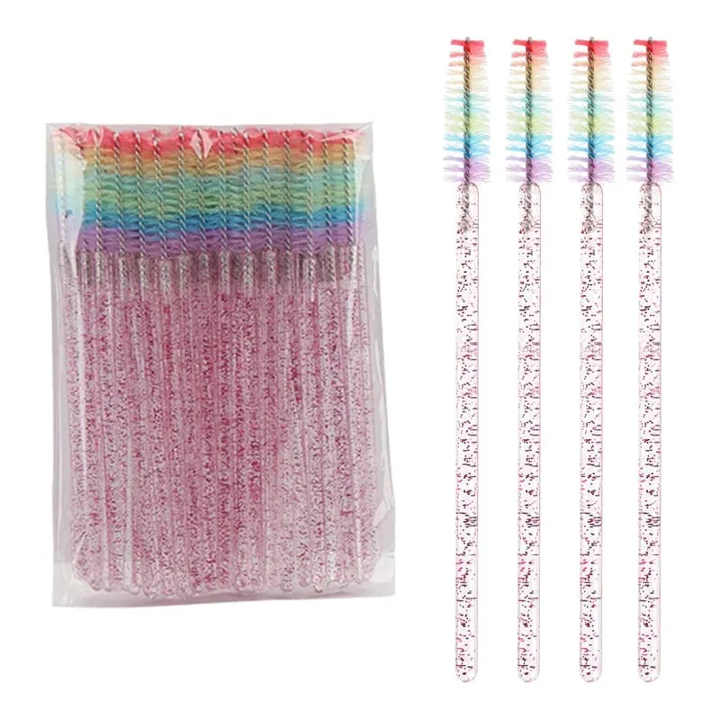 50 pçs escova de cílios de cristal descartável lash extensão pincéis de maquiagem rímel varinha aplicador sobrancelha pente arco-íris microbrush