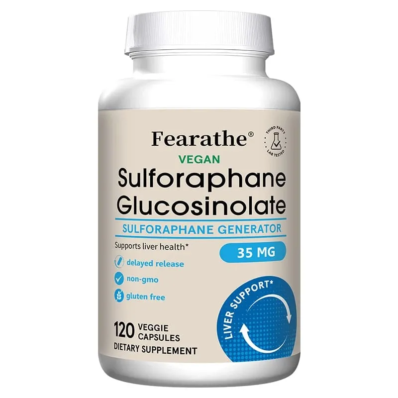 Cápsulas de sulforafano glucosinolato - extrato de semente de brócolis com desintoxicação hepática de mirosinase e suporte à saúde celular 120 contagens
