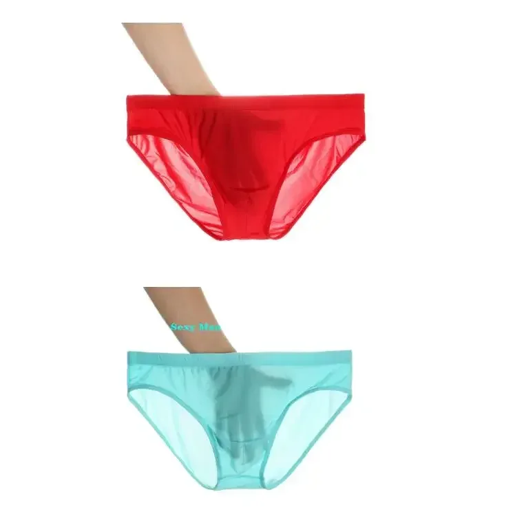 2PCS Ultra Thin Ice Silk Briefs Men Plus Size M-4XL Solid Color Youth Translucent Low Waist Breathable Sexy Male Panties