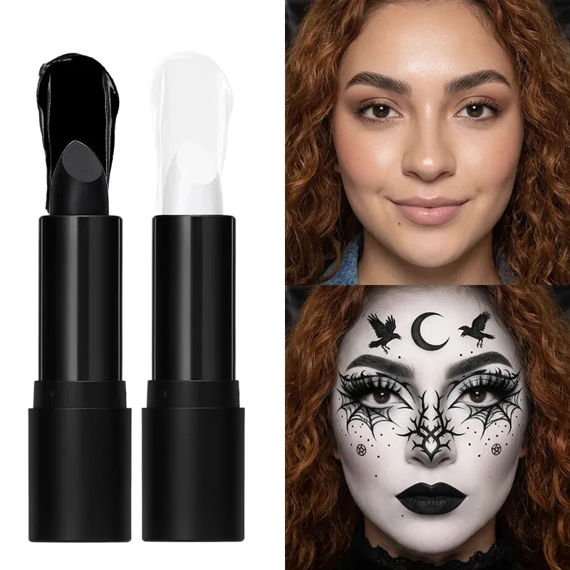 Kit de maquiagem gótica para halloween, saco de armazenamento, creme escuro, blush, preto e branco, bastão de pintura facial, cosplay, festa, festival, rosto, maquiagem corporal
