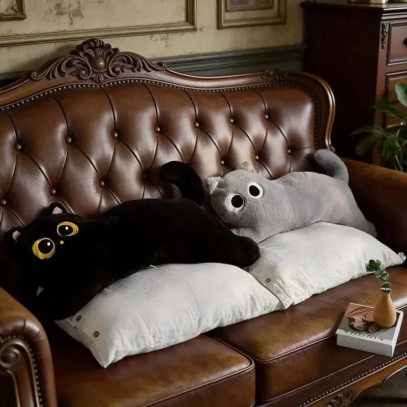 Travesseiro de pelúcia de gato preto, boneco de gato longo, dormitório, braçadeira de perna para dormir, almofada de sofá, uso doméstico