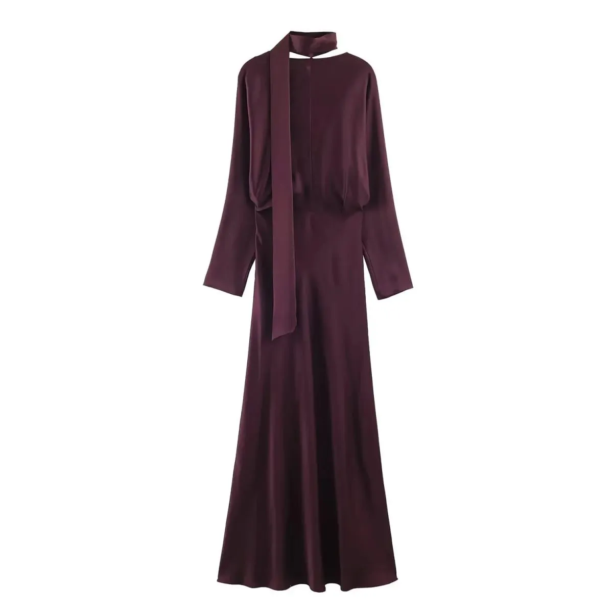 2026 New Scarf Solid Elegant Maxi Dresses Women Spring V Neck Long Sleeve Club Party Long Dress Female Chic Slim Fit Dresses