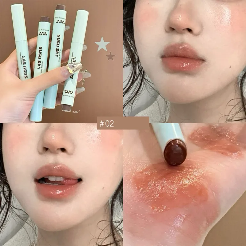 果凍固體唇彩鏡面橘紅色保濕水潤彩色潤唇膏不沾杯持久豐盈唇膏彩妝