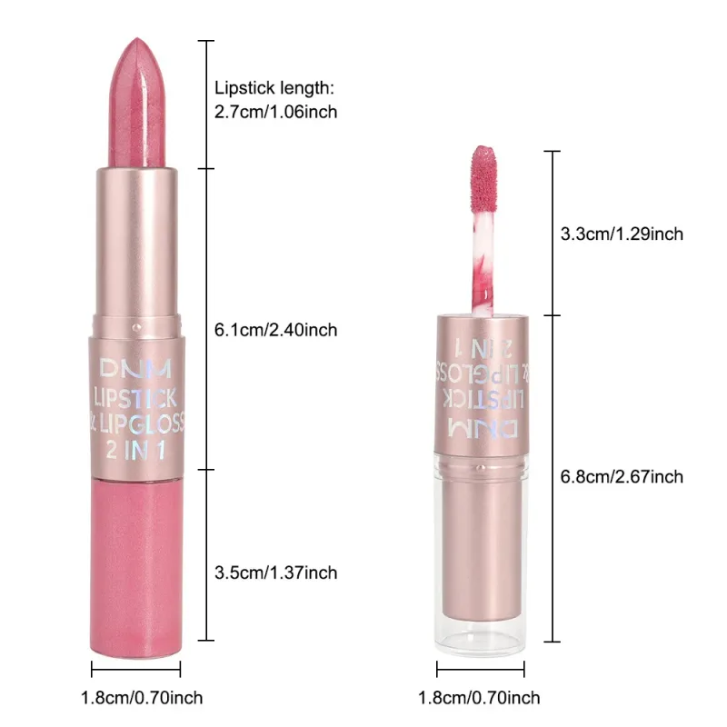 DNM Double Headed Mate Lipstick And Lip Gloss Long Lasting Makeup 2 In 1 Stick Moisturizing Lipgloss Tint Cosmetics Lip Stain