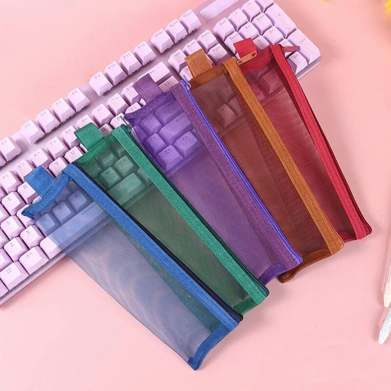 5 pçs sacos de maquiagem de malha de náilon portátil multi-funcional caso de lápis para armazenar pincéis de maquiagem batons-organizando saco cosmético