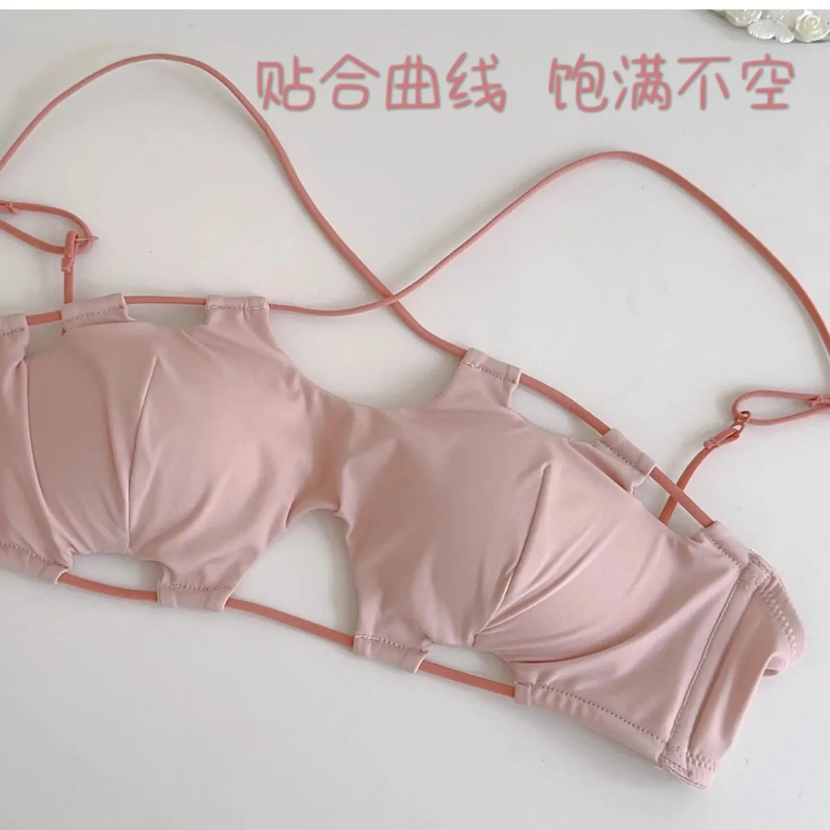 性感掛脖胸罩簡約純色交叉背抹胸無鋼圈透氣內衣三角褲女內衣