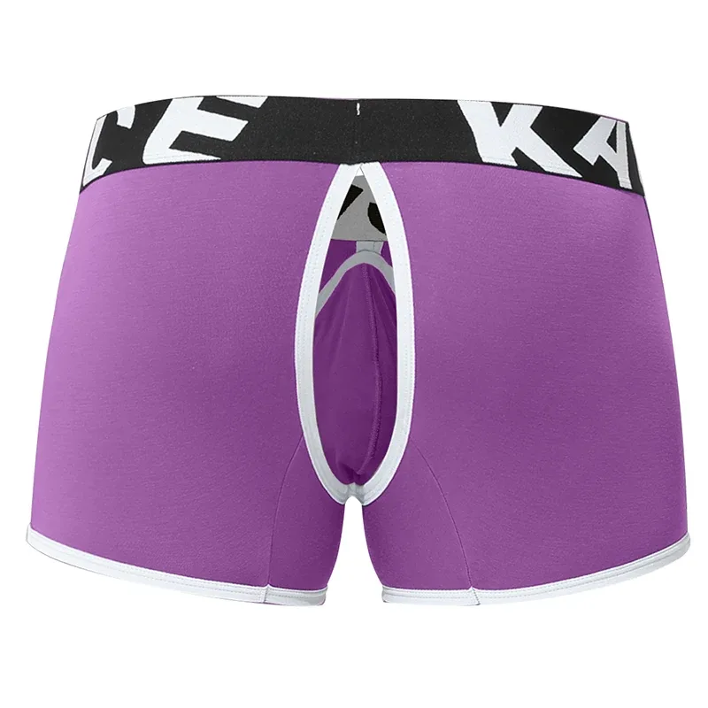 Mens Sexy Boxer Underwear Open Back Underpants Removable U Convex Pouch Panties Middle Waist Knickers