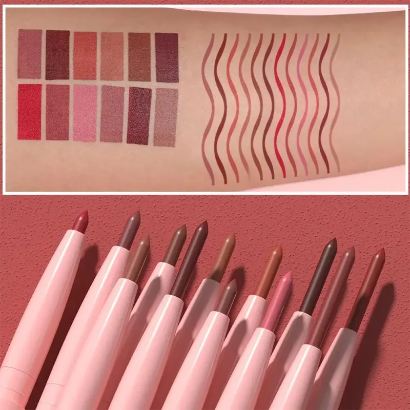 Conjunto de lápis delineador labial fosco de 12 cores à prova d'água à prova de manchas de longa duração Kit de maquiagem vegano sem crueldade