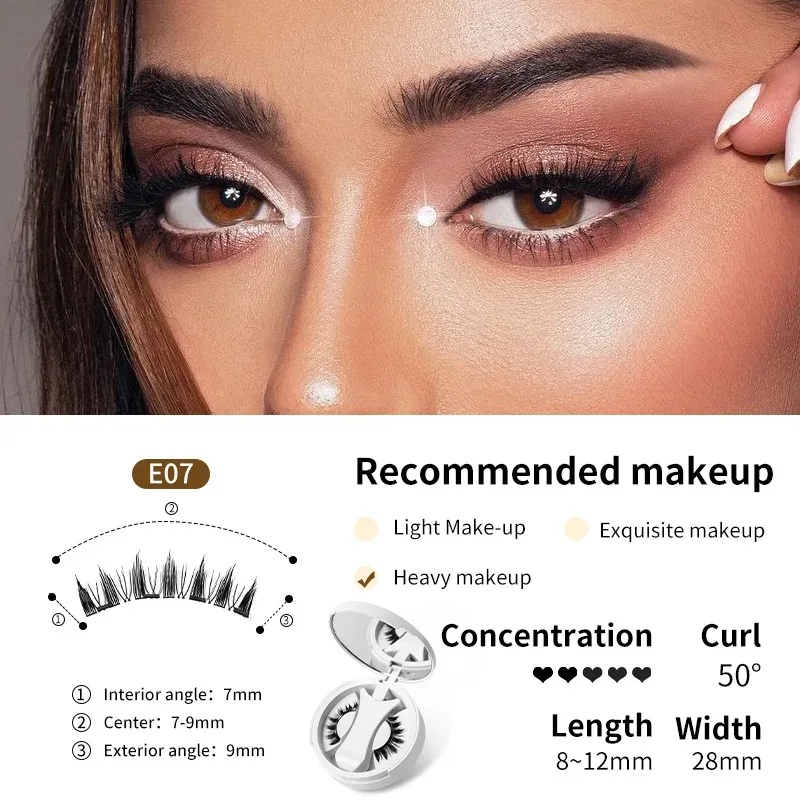 Cílios postiços magnéticos marrons, natural, macio, leve, conjunto de maquiagem para os olhos com aplicador, caixa de uma peça, fácil de transportar, ferramenta para cílios