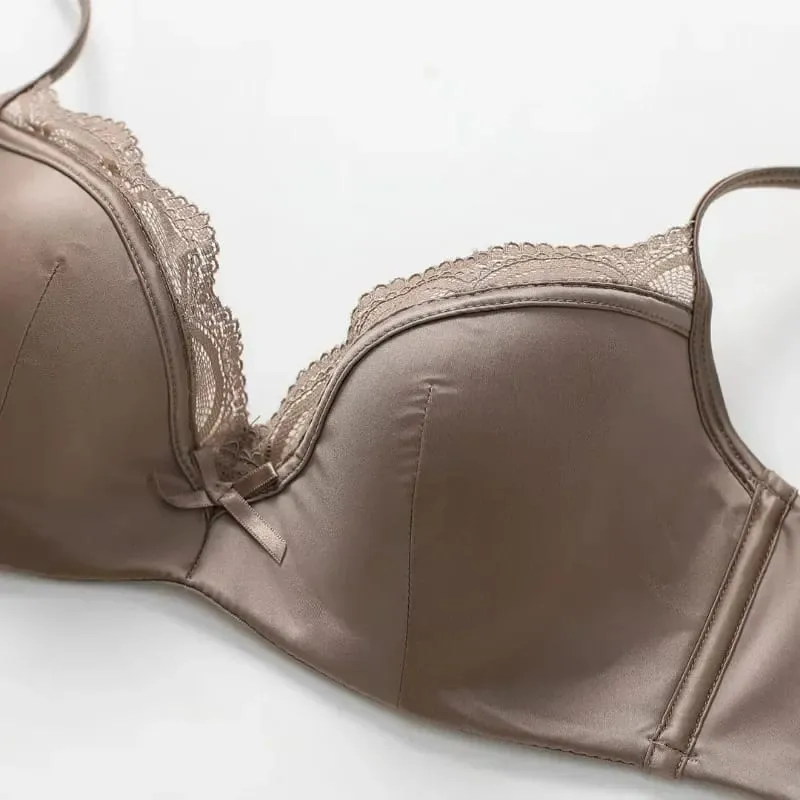 Conjunto de sutiã e cuecas de cetim fino e suave, feminino, verão, decoração de renda sólida, lingerie anti flacidez, sutiã doce, roupa íntima, terno Нижнее Белье