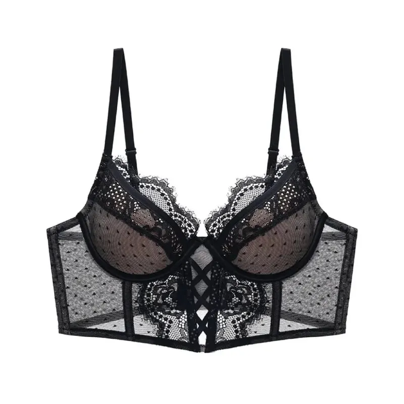 Popular conjunto de sutiã feminino de renda vintage francesa macio underwire copo fino suporte de osso push up lado reunir axila roupa interior gorda 32-38ab — image 10