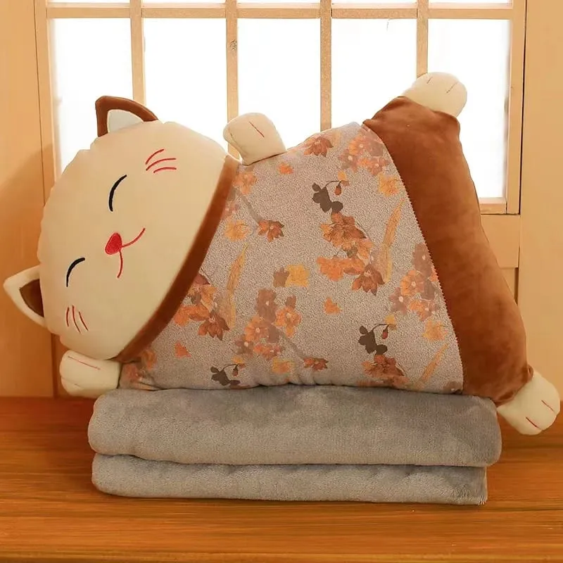 Cute Kawaii Fortune Cat Throw Pillow Blanket Dual Use Sofa Backrest Throw Pillow Office Car Seat Waist Protector Cushion Pillow